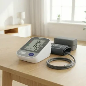 Automatic upper arm blood pressure monitor showing digital reading on a large LCD screen - Alfa Healthcare Supply