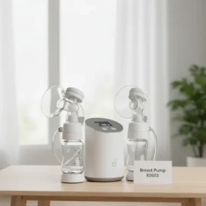 A double electric breast pump kit with motor, bottles, and tubing on a clean white surface - Alfa Healthcare Supply NY.